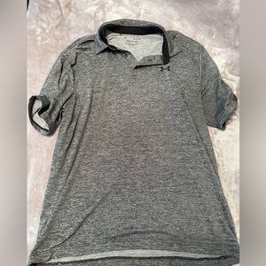 Men’s Under Armour “The Playoff Polo” Size large, black/grey chambray